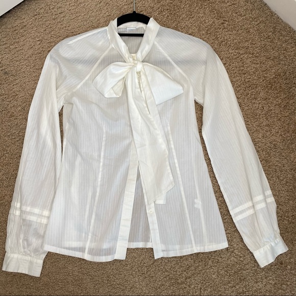 CLUB MONACO WHITE CLASSIC 100% COTTON BOW TIE BUTTON DOWN BLOUSE XS - Picture 7 of 7